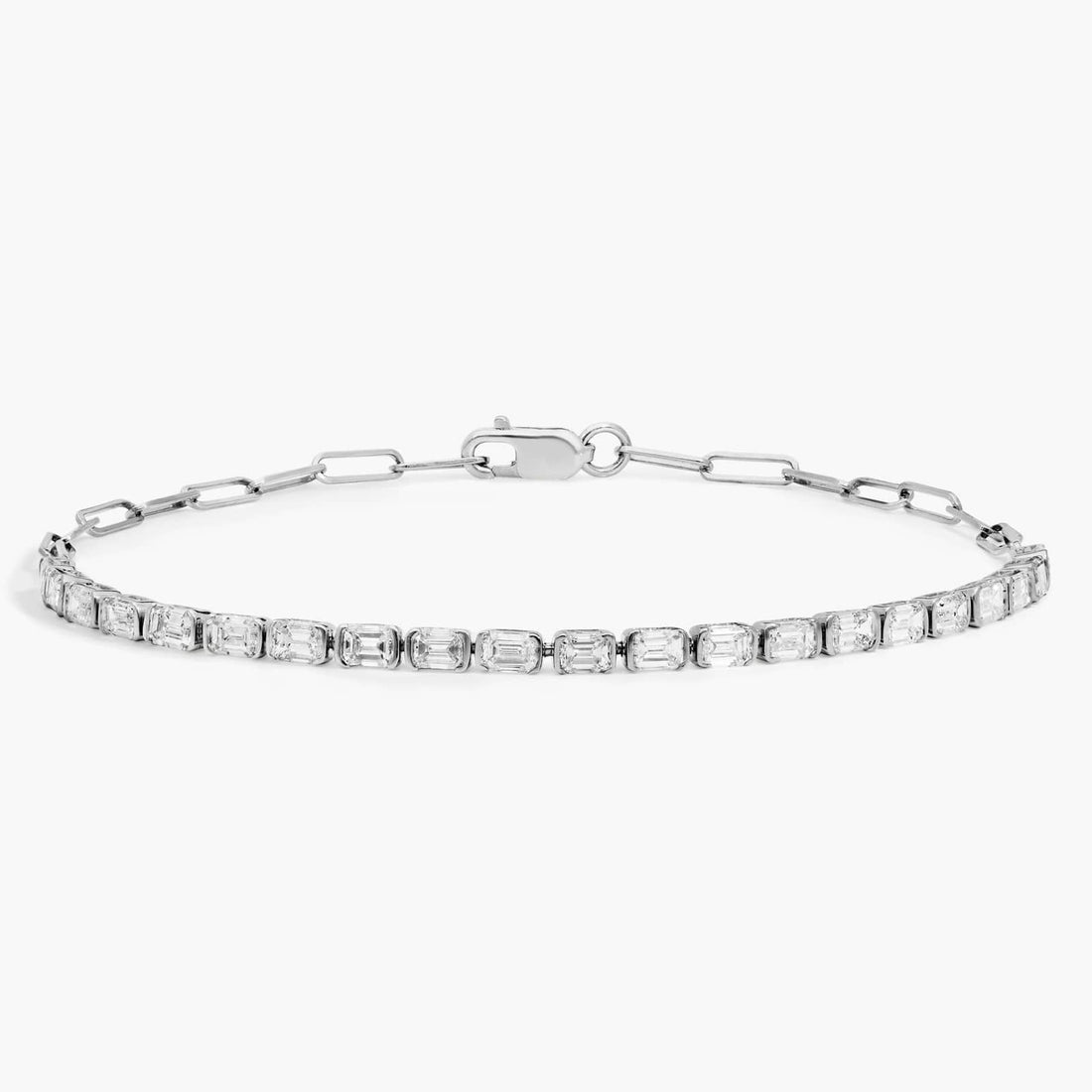 Emerald Cut Moissanite Paperclip Chain Bracelet front
