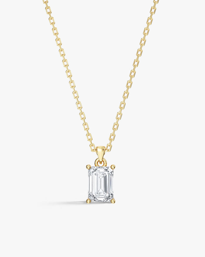 Emerald Cut Solitaire Cable Chain Moissanite Pendant Necklace image 1