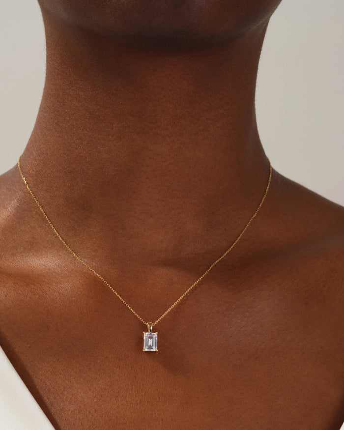 Emerald Cut Solitaire Prong Moissanite Pendant Necklace image 2