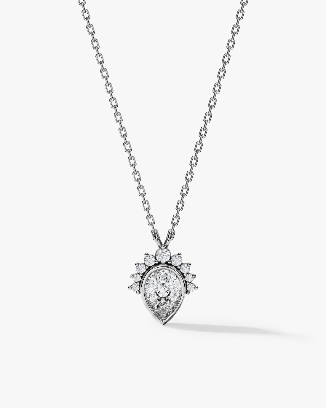 Pear Halo Crown Moissanite Pendant Necklace image 1