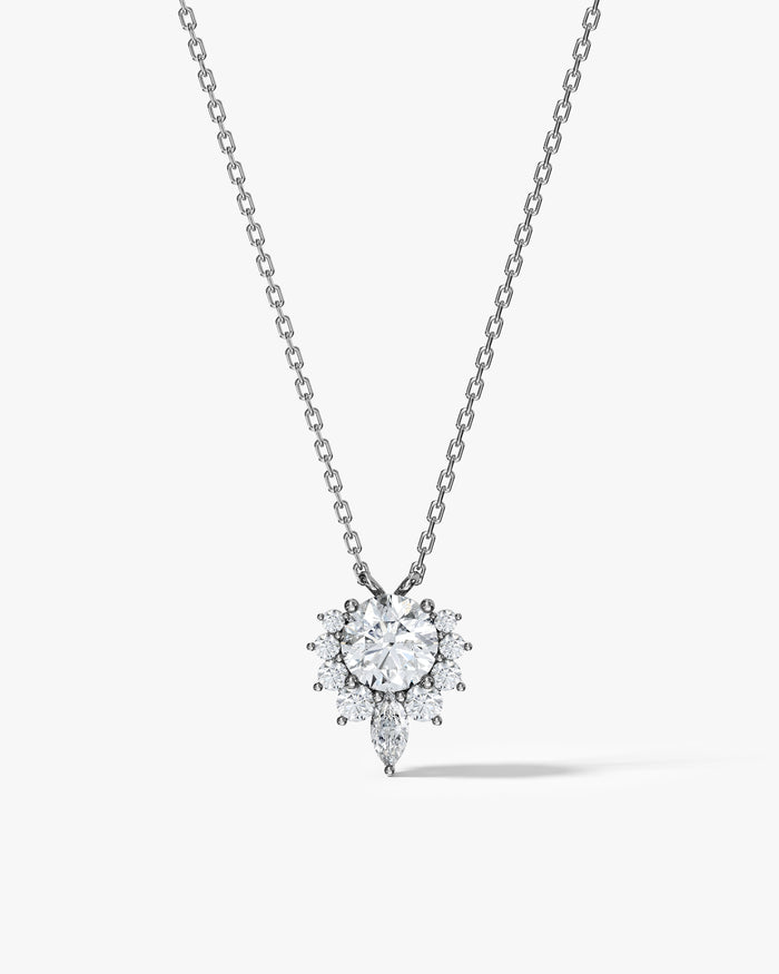 Round Halo Radiant Bloom Moissanite Pendant Necklace image 1