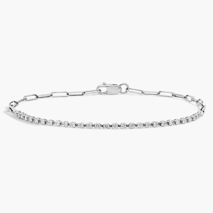 Round Moissanite Paperclip Tennis Bracelet front