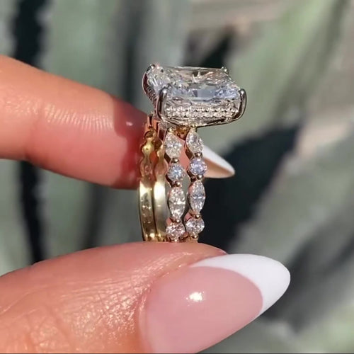 3 CT Radiant Cut Moissanite Bridal Ring Set


