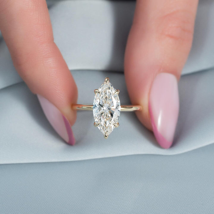 Marquise Cut Moissanite Solitaire Hidden Halo Ring in 14K Gold — Mapple Gems