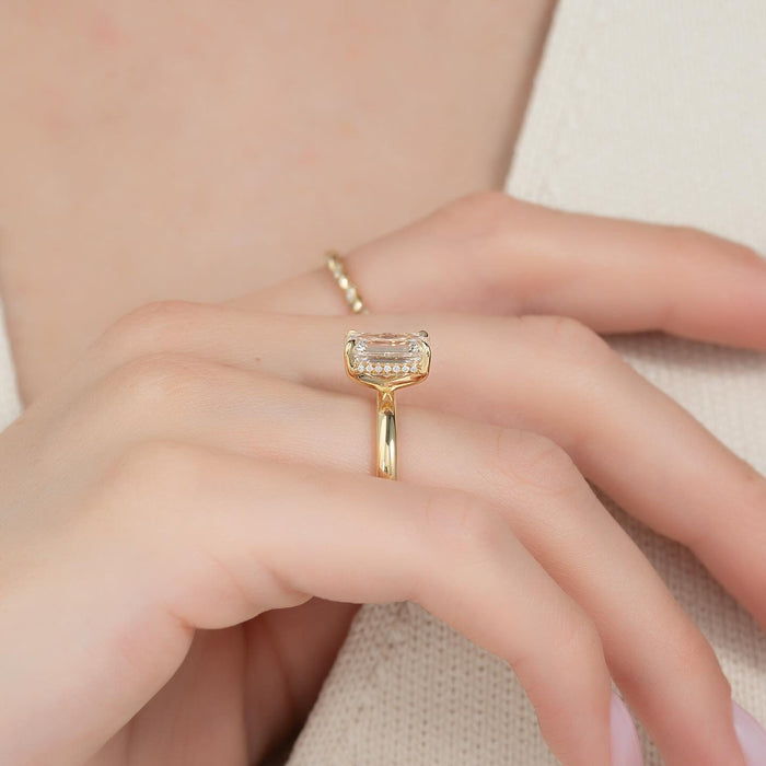 Emerald Cut Moissanite Solitaire Hidden Halo Ring in 14K Gold — Mapple Gems
