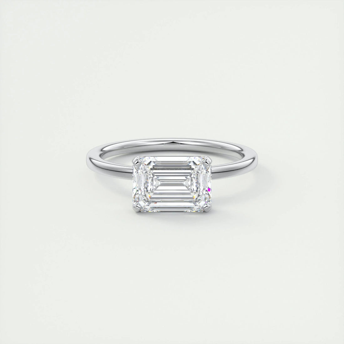 Emerald Cut Moissanite Solitaire Engagement Ring 2 CT to 5 CT - front view 1