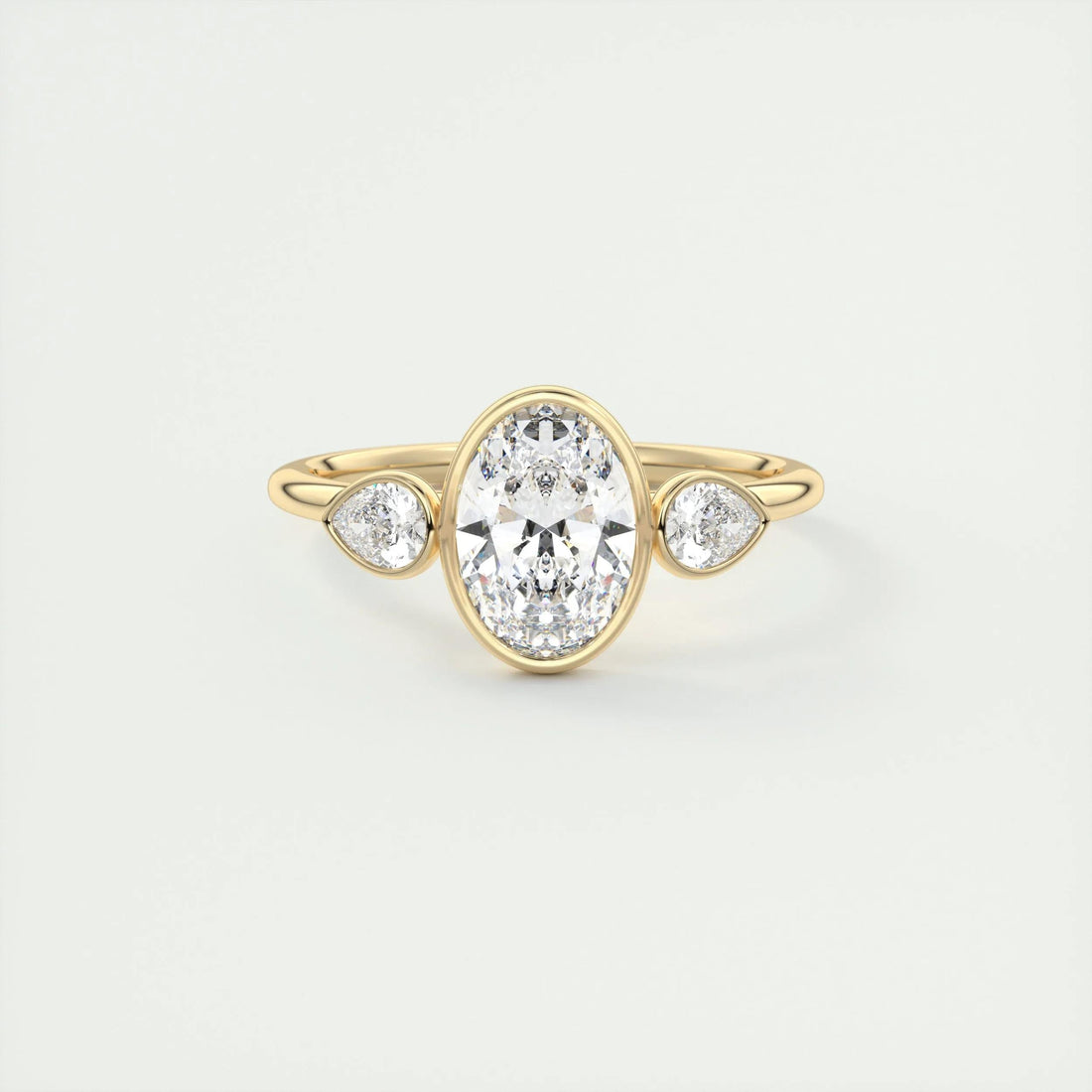 Oval Cut Moissanite Three Stone Bezel Engagement Ring 2 CT to 5 CT - front view 1
