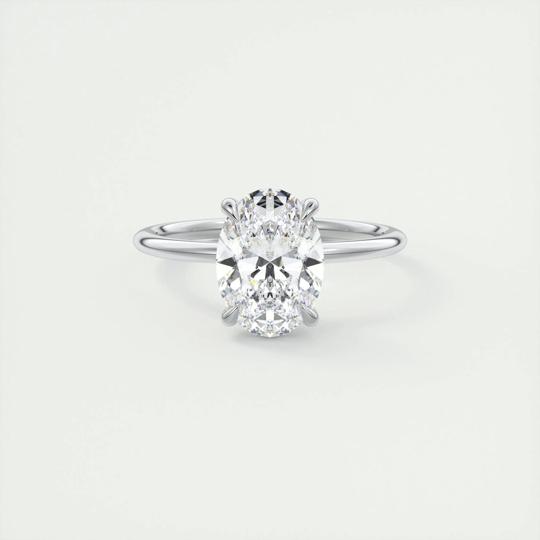 Oval Cut Moissanite Hidden Halo Engagement Ring 2 CT to 5 CT - front view 1