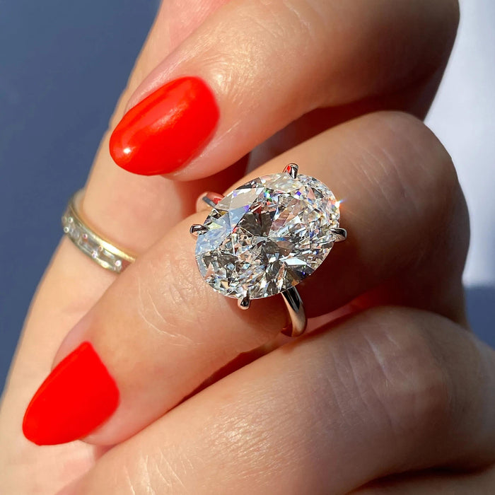 Oval Cut Moissanite Hidden Halo Engagement Ring 2 CT to 5 CT - side view 2