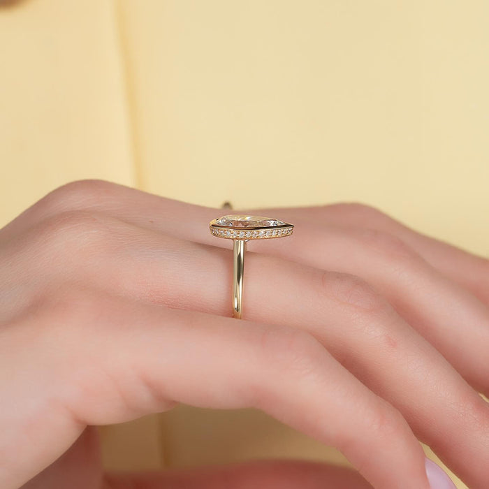 Pear Cut Moissanite East-West Bezel Engagement Ring in 14K Gold — Mapple Gems