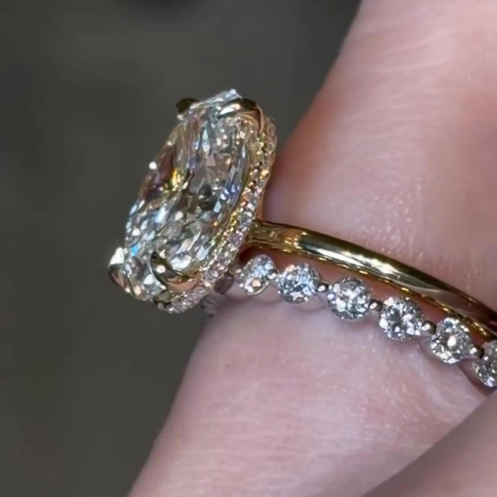 Oval Cut Moissanite Hidden Halo Bridal Set in 14K Gold — Mapple Gems
