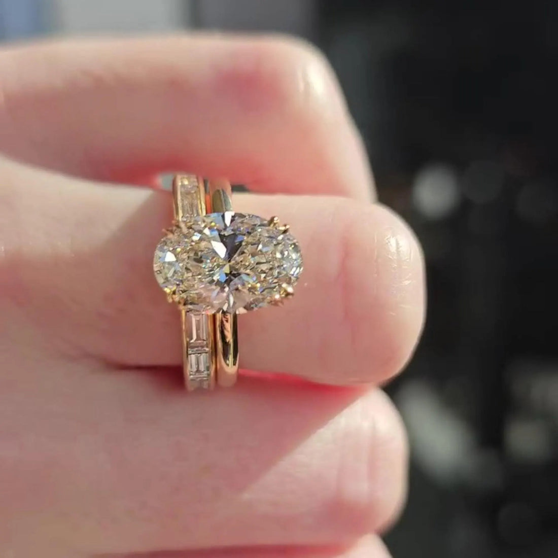 Oval Cut Moissanite Solitaire Baguette Bridal Set in 14K Gold — Mapple Gems