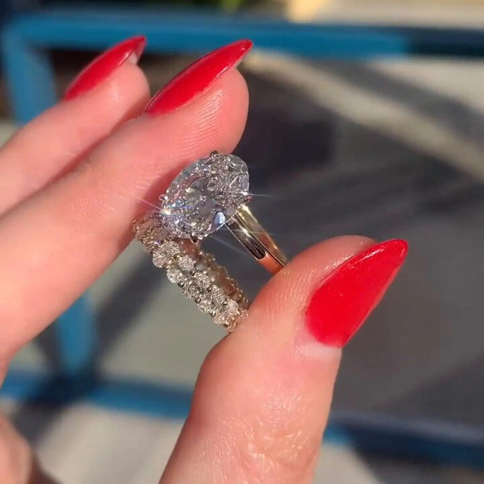 Oval Cut Moissanite Hidden Halo Eternity Bridal Set in 14K Gold — Mapple Gems