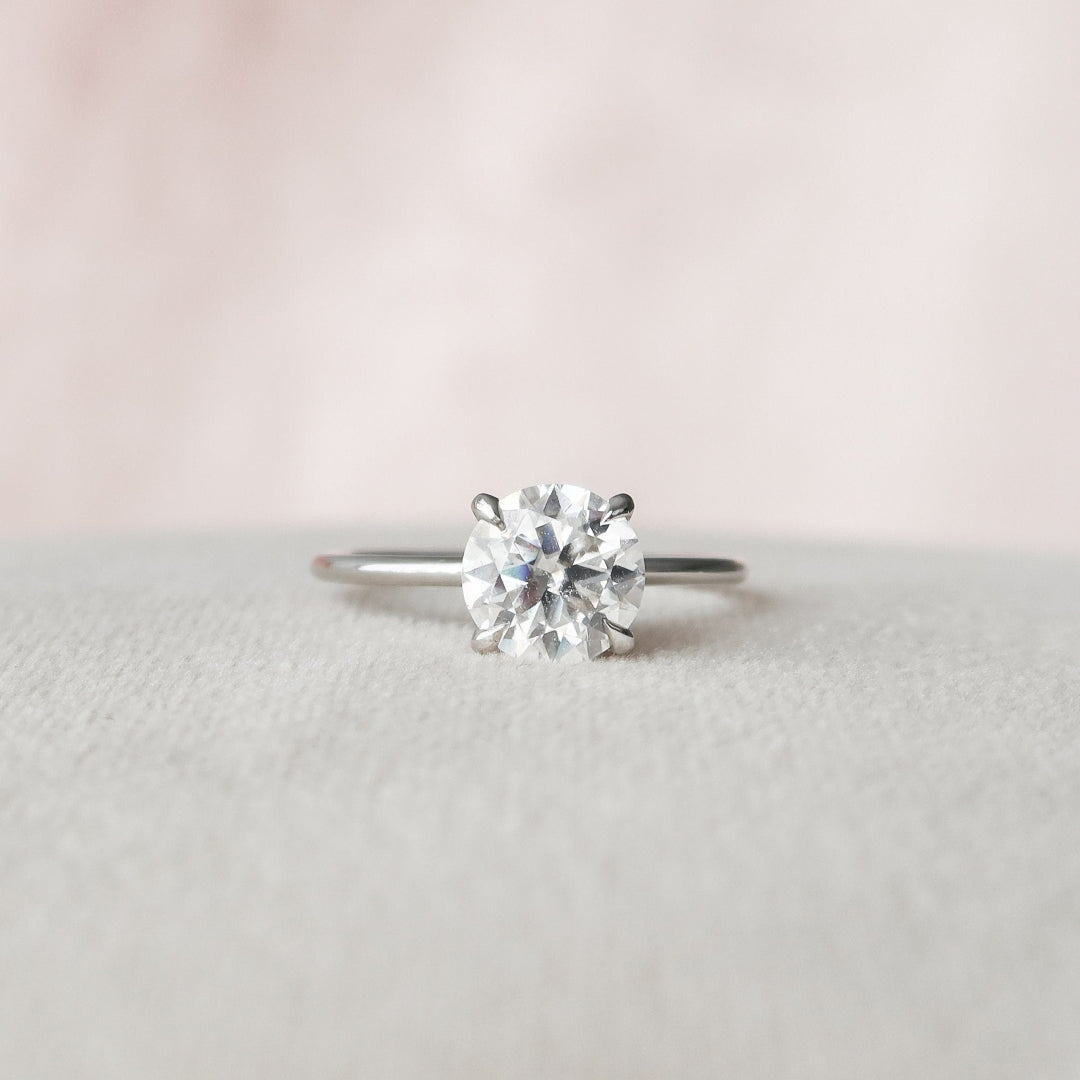 Art Deco round cut lab grown diamond anniversary ring, front view