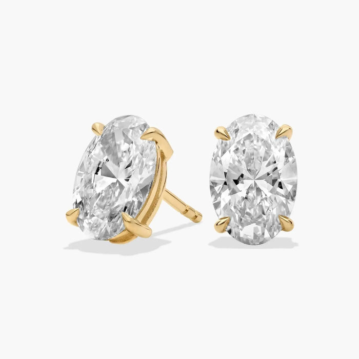 14K Solid Gold Oval Cut Moissanite Stud Earrings for Women | 4 Prong | D Color VVS1