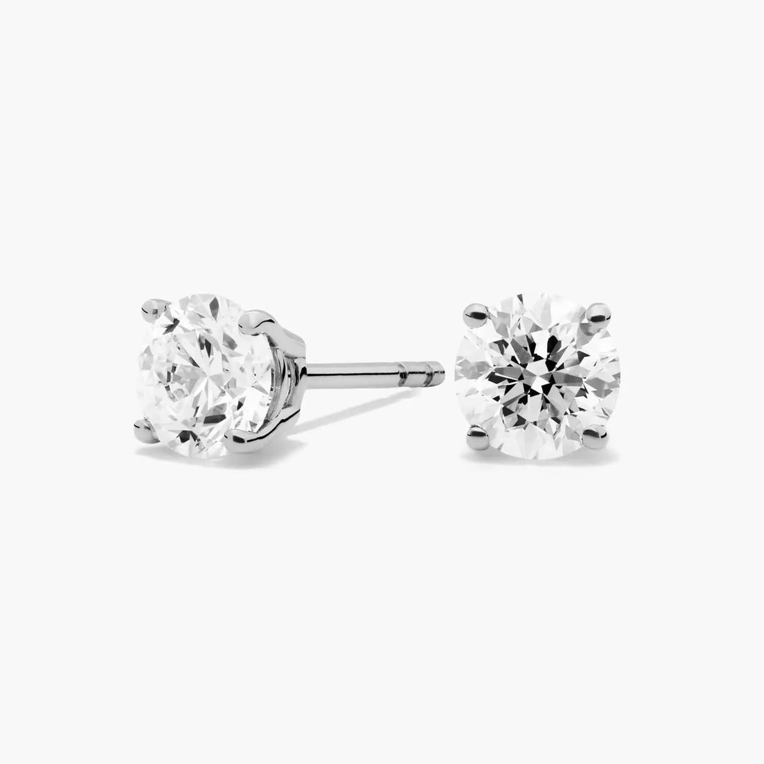 14K White Gold Round Cut Moissanite Stud Earrings | D Color VVS1 | Real Solid Gold Push Back