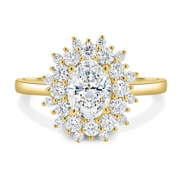 Oval cut lab grown diamond double halo vintage cluster ring