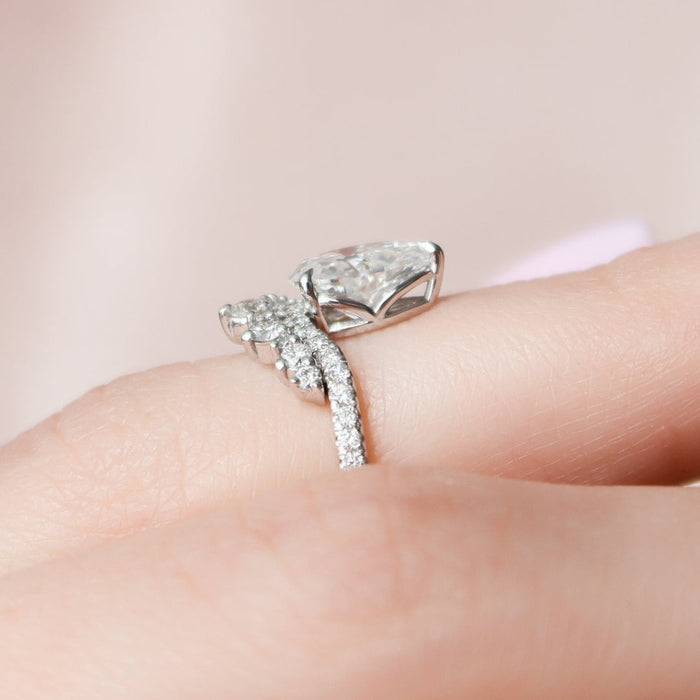 Art Deco pear cut lab grown diamond engagement ring, front view