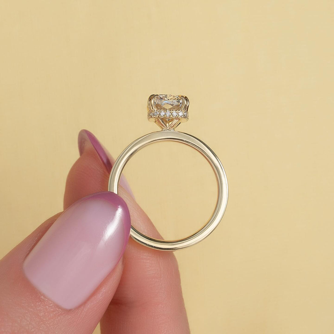 Radiant Cut Moissanite Solitaire Hidden Halo Ring in 14K Gold — Mapple Gems