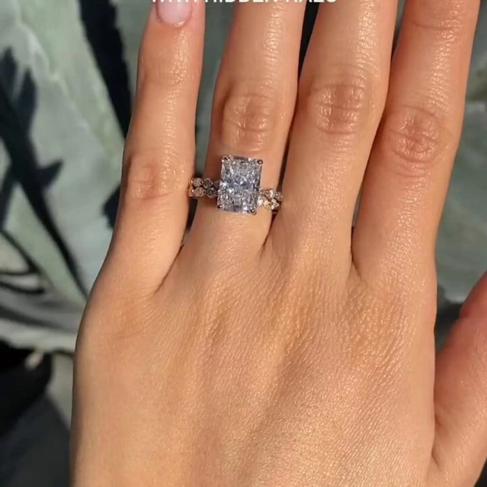 Radiant Cut Moissanite Hidden Halo Marquise Bridal Set in 14K Gold — Mapple Gems