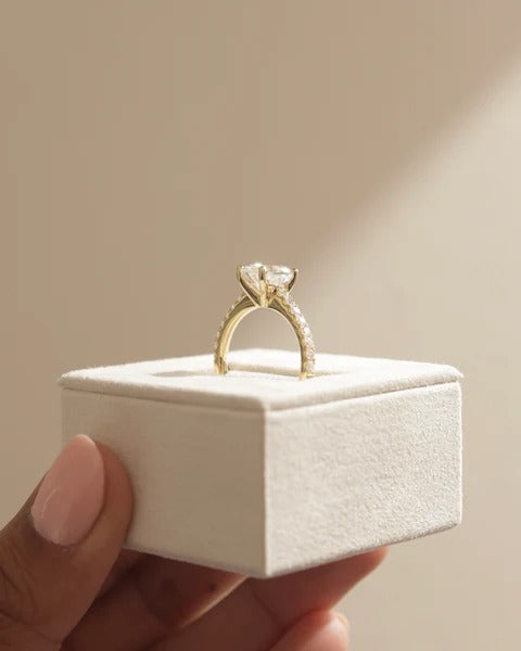 Oval lab grown diamond pave band ring side profile
