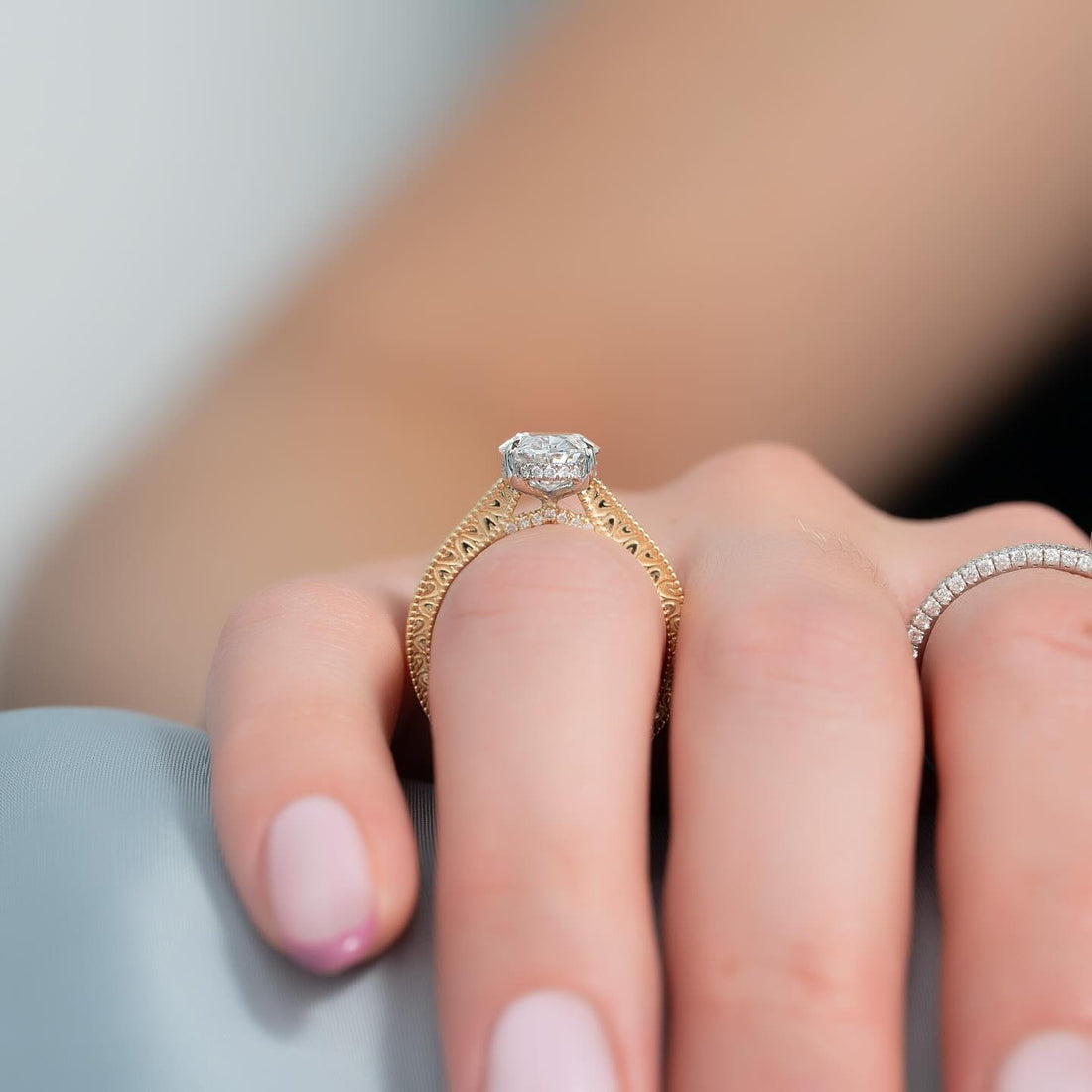 Oval Cut Moissanite Vintage Filigree Solitaire Ring in 14K Gold — Mapple Gems