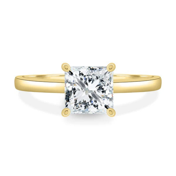Princess cut lab grown diamond cathedral hidden halo ring
