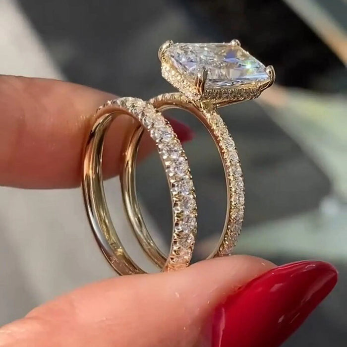 Radiant Cut Moissanite Hidden Halo Eternity Bridal Set in 14K Gold — Mapple Gems
