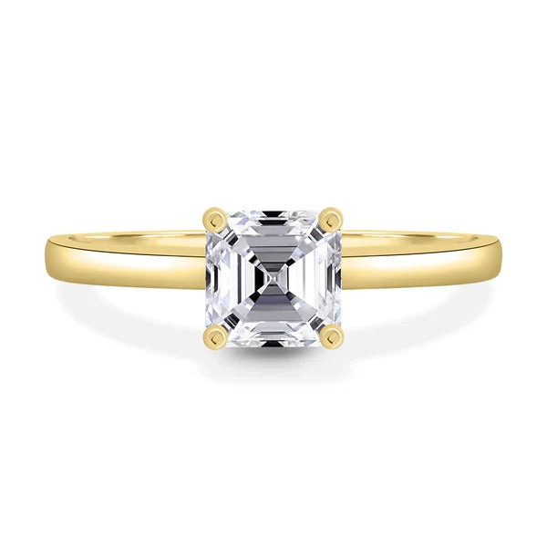 Asscher cut lab grown diamond hidden halo solitaire ring