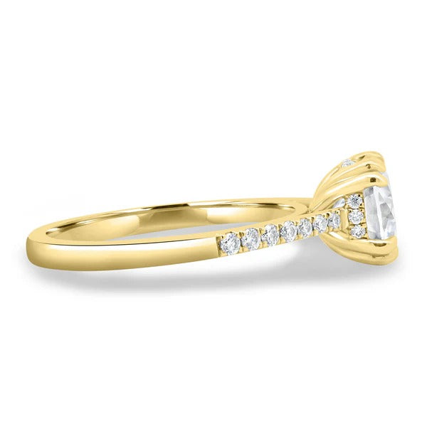 Cathedral set round lab grown diamond ring side profile