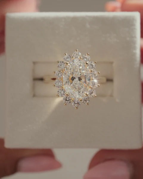 Oval cut lab grown diamond vintage cluster halo ring