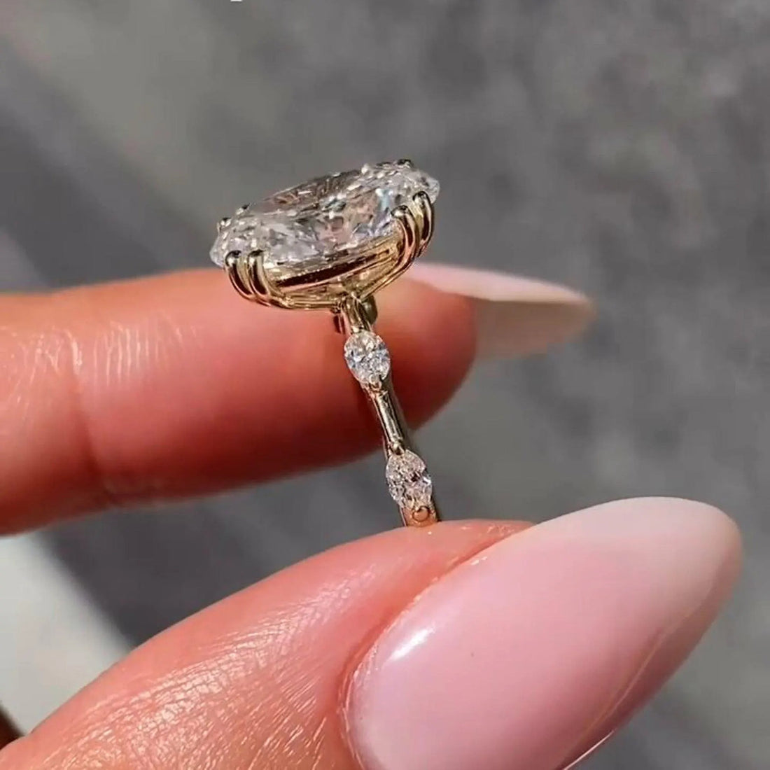 Oval Cut Moissanite Vintage Side Stone Engagement Ring in 14K Yellow Gold — Mapple Gems