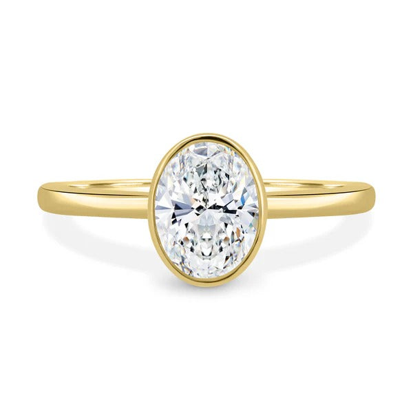 Oval cut lab grown diamond wide bezel solitaire ring