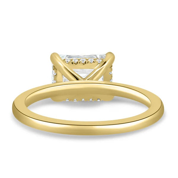 Rear view showing the rectangular hidden halo beneath the emerald cut