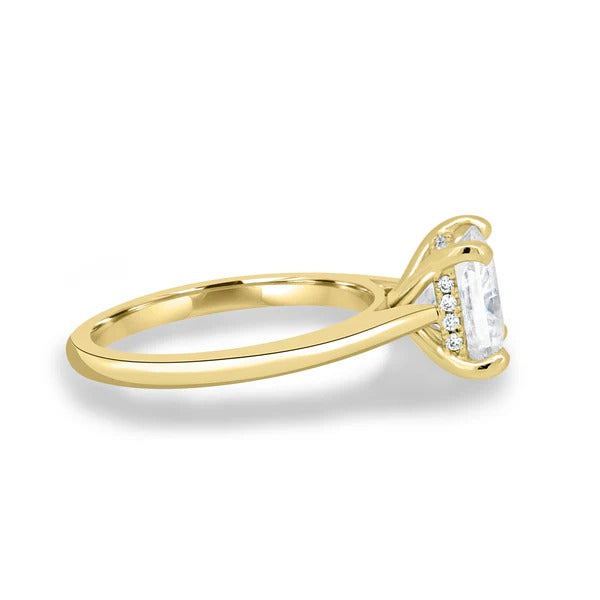 Square hidden halo and cathedral shoulders in side profile