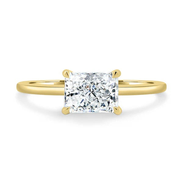East west radiant cut lab grown diamond ring detail