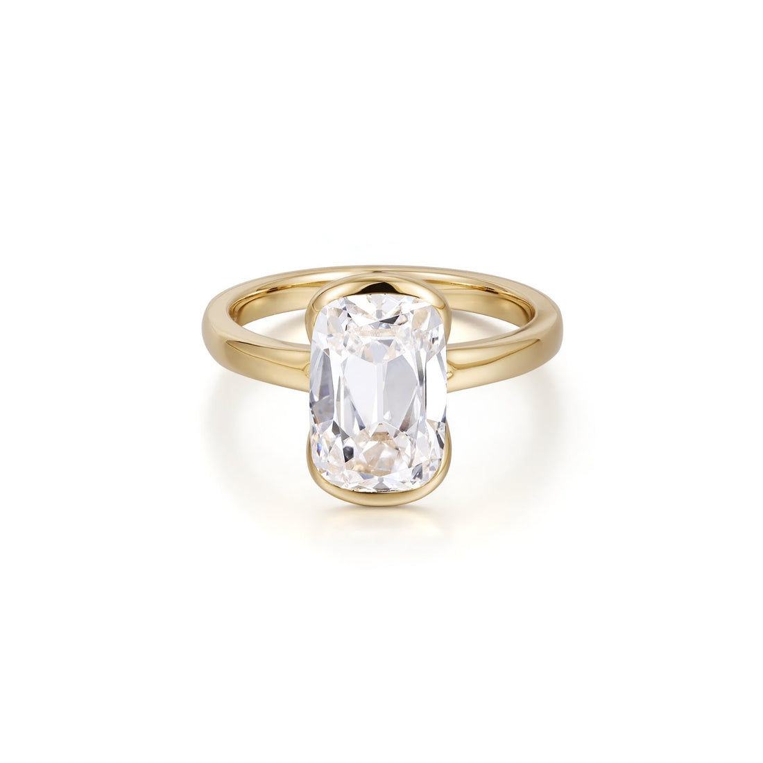 Old mine cut lab grown diamond half bezel solitaire ring in 14K yellow gold