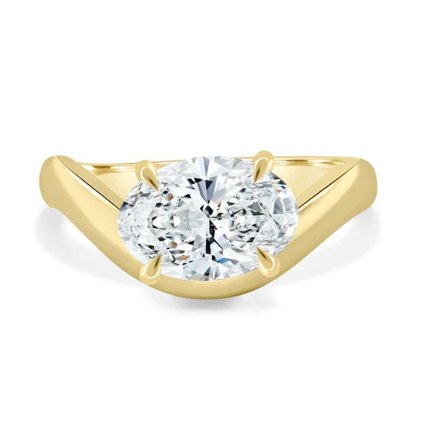 Sculptural twist band oval diamond ring side profile