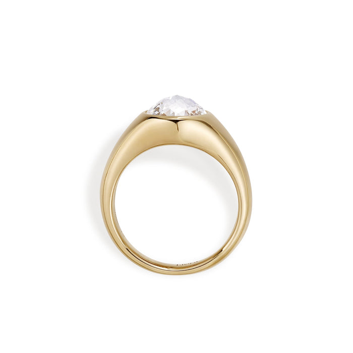 Round rose cut lab grown diamond signet ring in polished 14K yellow gold