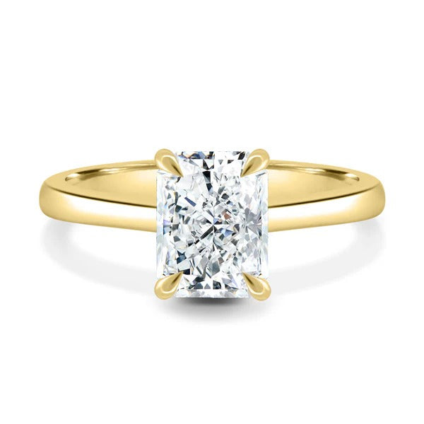 Radiant cut lab grown diamond trellis setting solitaire ring