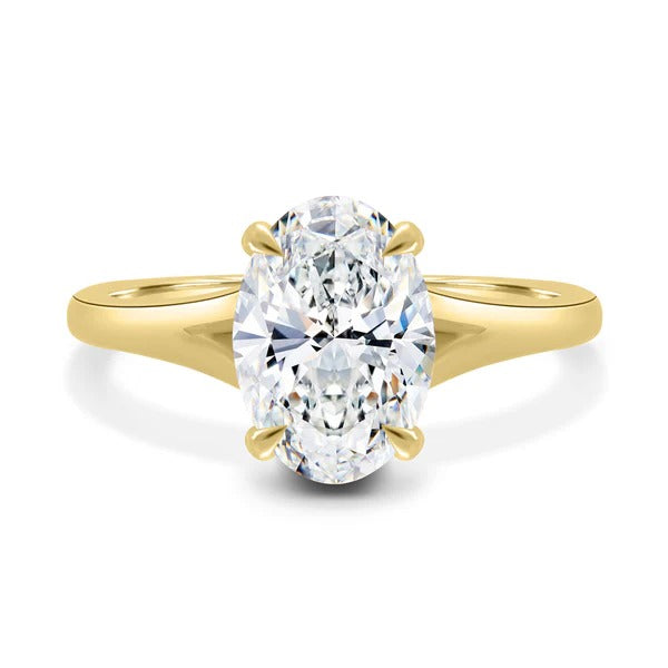 Oval cut lab grown diamond cathedral solitaire ring