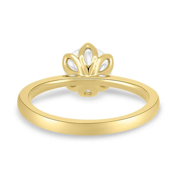 Round cut lab grown diamond solitaire in a six petal tulip setting