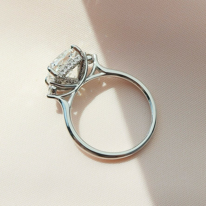 Profile showing the pave hidden halo gallery under the cushion cut stone