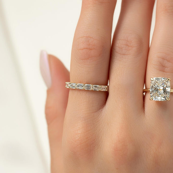 Cushion cut diamond engagement ring detail view