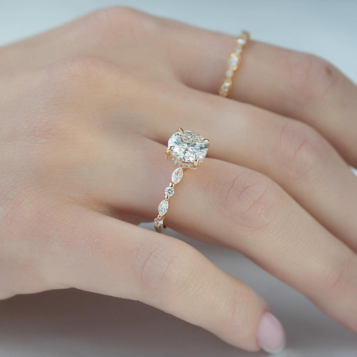 Round brilliant lab grown diamond ring worn on the hand