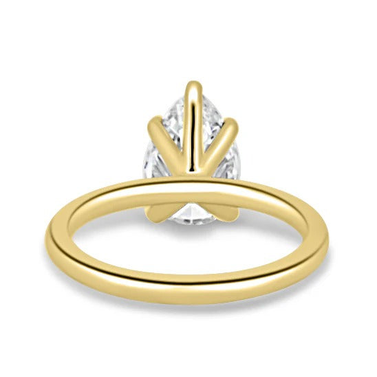 Pear cut lab grown diamond five claw solitaire ring on plain band