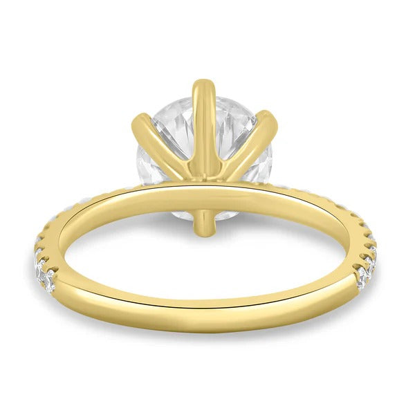 Round lab grown diamond six claw pave ring side profile