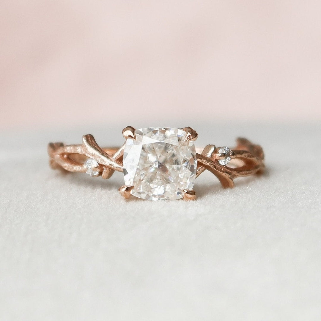 Antique cushion cut lab grown diamond anniversary ring, front view