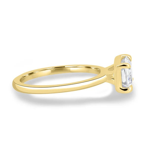 East west emerald cut lab grown diamond ring side profile