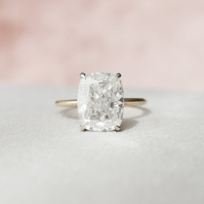 Art Nouveau cushion cut lab grown diamond anniversary ring, front view